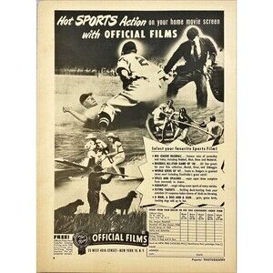 Official Films Inc. "Hot Sports Action with Official Films" Vtg Print Ad 1949